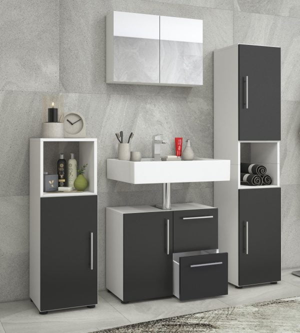 Meuble colonne Flandu - meuble meuble salle de bain - 93 cm de haut - blanc noir - VDD World