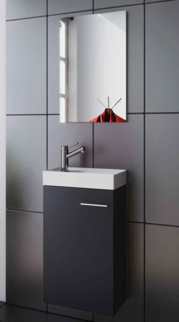 Meuble bas lavabo Meuble Garcia avec lavabo + miroir noir - VDD World