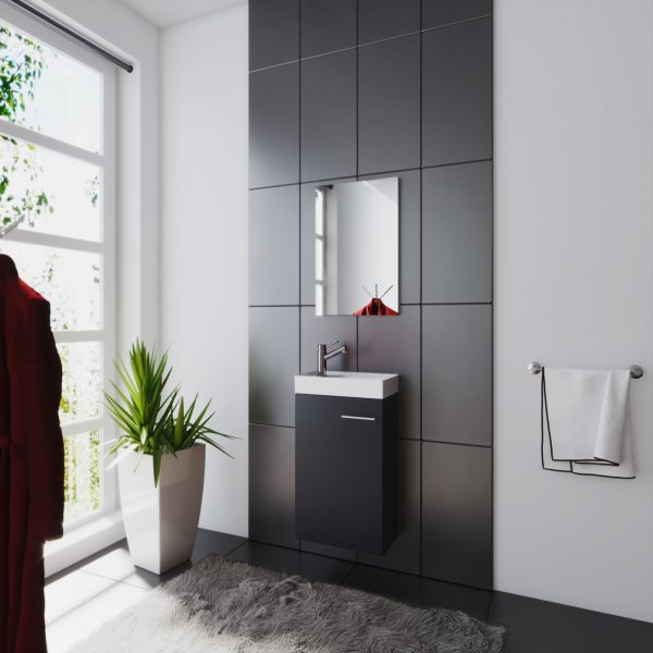 Meuble bas lavabo Meuble Garcia avec lavabo + miroir noir - VDD World