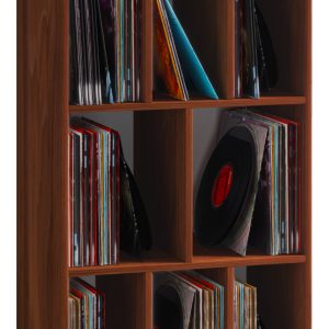 Armoire de rangement LP vinyle Schaltino 8 compartiments couleur noyer