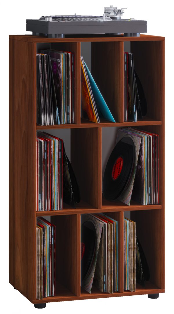 Armoire de rangement LP vinyle Schaltino 8 compartiments couleur noyer - VDD World