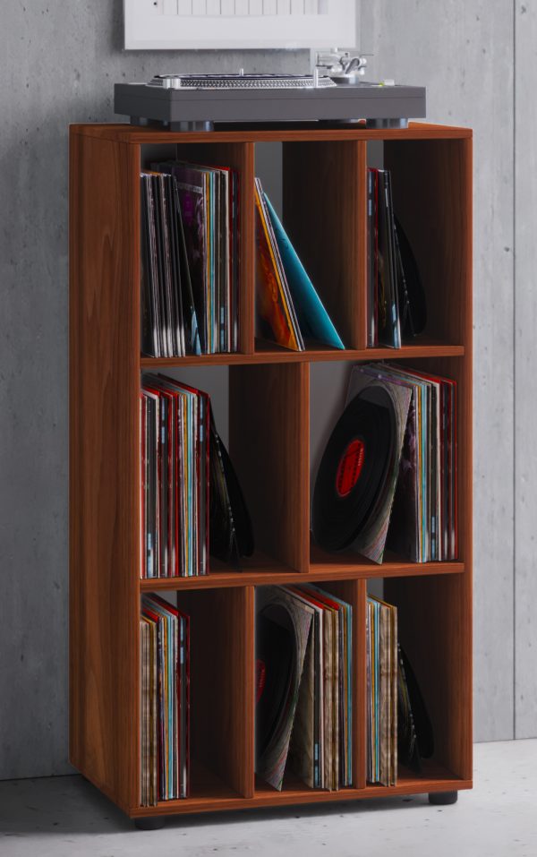 Armoire de rangement LP vinyle Schaltino 8 compartiments couleur noyer - VDD World