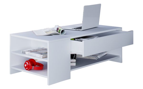 Table basse Tindus avec beaucoup d'espace de rangement et des compartiments blancs - VDD World