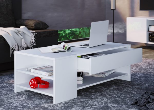 Table basse Tindus avec beaucoup d'espace de rangement et des compartiments blancs - VDD World