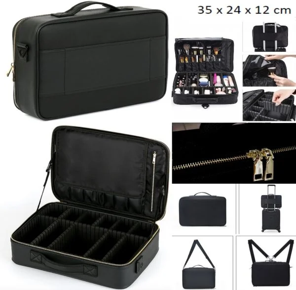 Organisateur de sac à cosmétiques en cuir PU de luxe avec fermeture éclair et fermeture couleur - VDD World FR