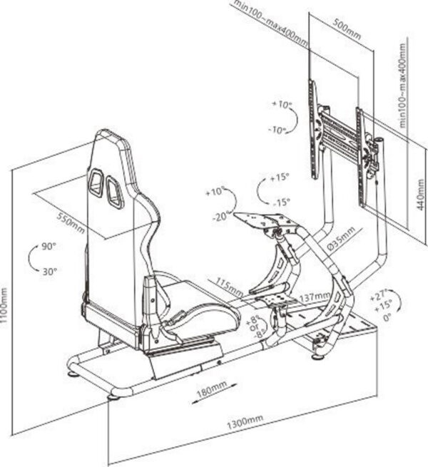 Simulateur de cockpit de siège de course - entièrement réglable - sans support de moniteur - VDD World