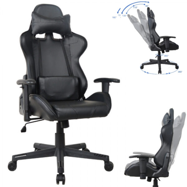 Chaise de bureau chaise gaming Thomas - chaise style gaming racing - noir - VDD World