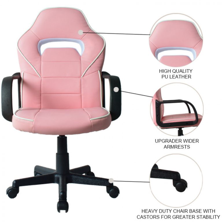 Chaise de bureau chaise gaming Thomas - enfant - style racing gaming - réglable en hauteur - rose - image alternative
