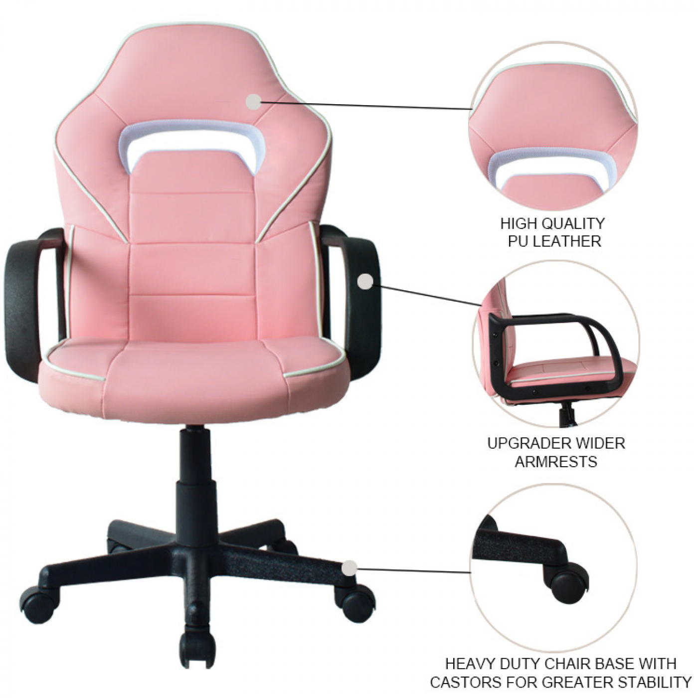 Chaise de bureau chaise gaming Thomas - enfant - style racing gaming - réglable en hauteur - rose - image alternative