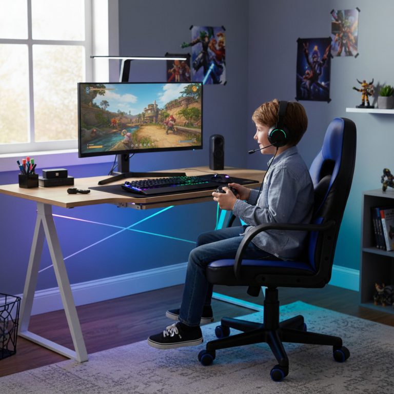 VDD Chaise De Bureau Thomas Junior - Chaise De Jeu Réglable - Bleu/Noir - image alternative