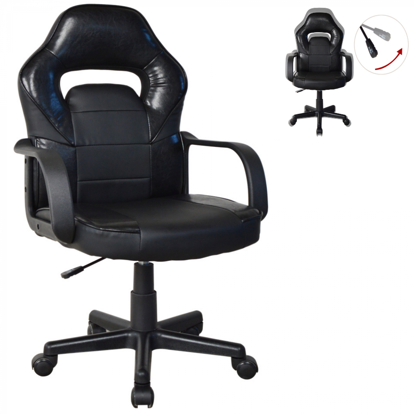 Chaise de bureau Thomas junior - chaise gamer style gaming racing - hauteur réglable - noir