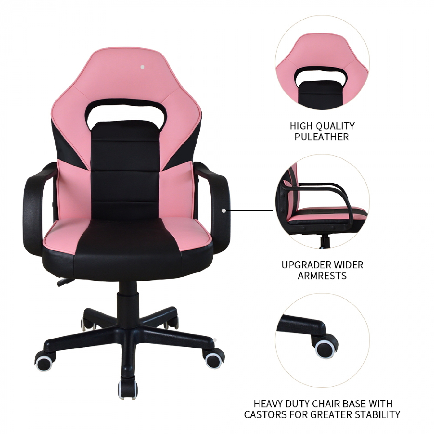 Chaise gaming Thomas junior - chaise de bureau style gaming - réglable en hauteur - rose noir - image alternative