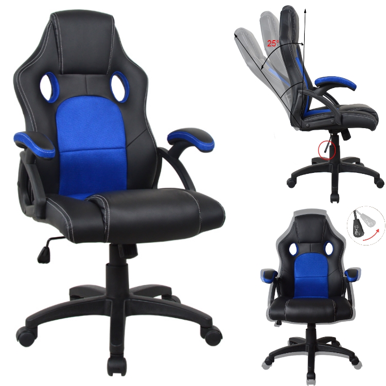 Chaise de bureau racing style gaming premium design Wouter bleu noir