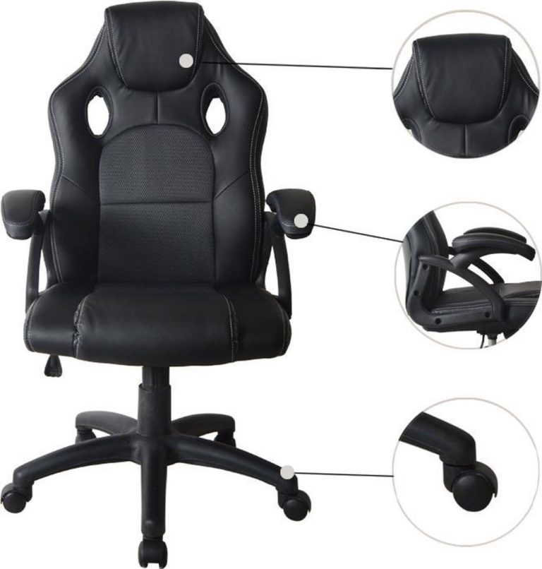 Chaise de jeu Chaise de bureau junior Wouter - style jeu de course - réglable en hauteur - noir - image alternative