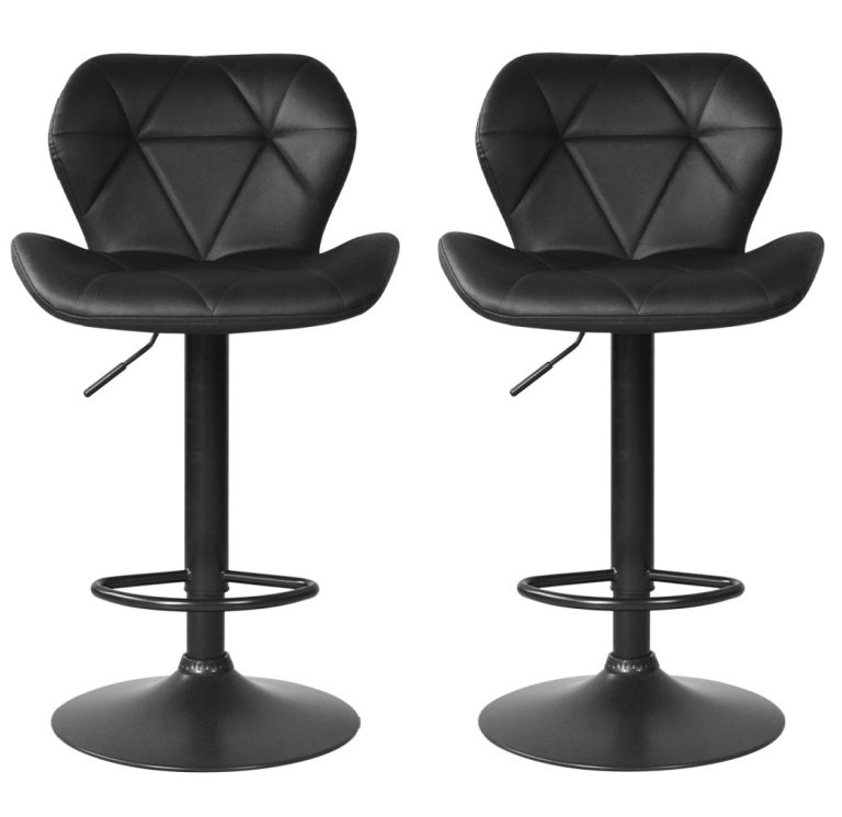 Ensemble de 2 tabourets de bar noirs - Tabourets de bar avec dossier - Tabourets de bar réglables