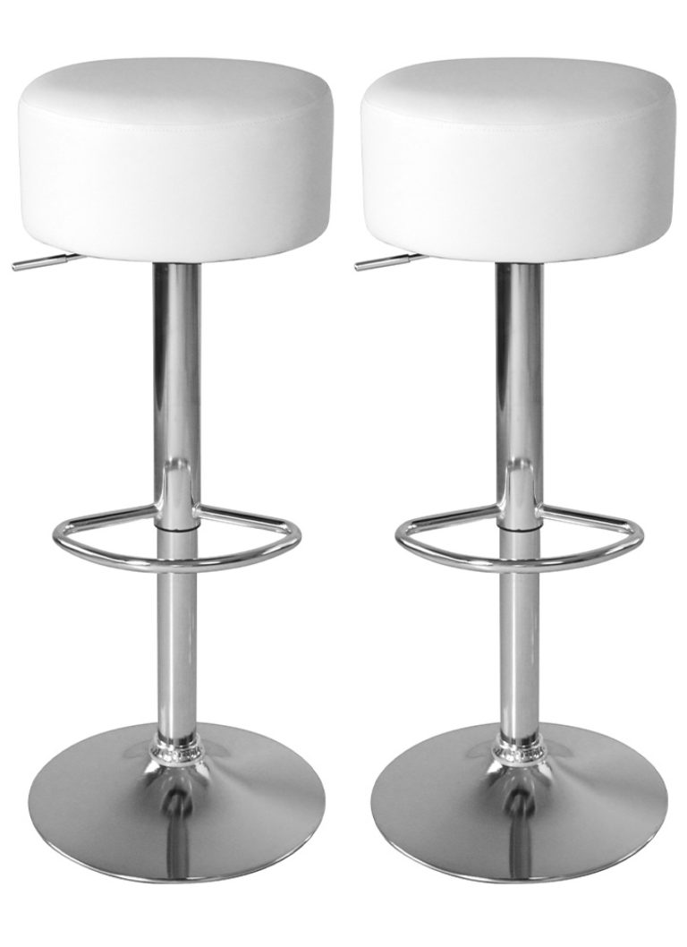Tabourets de bar élégants avec siège blanc et hauteur réglable - Chaise de cuisine - Ensemble de 2