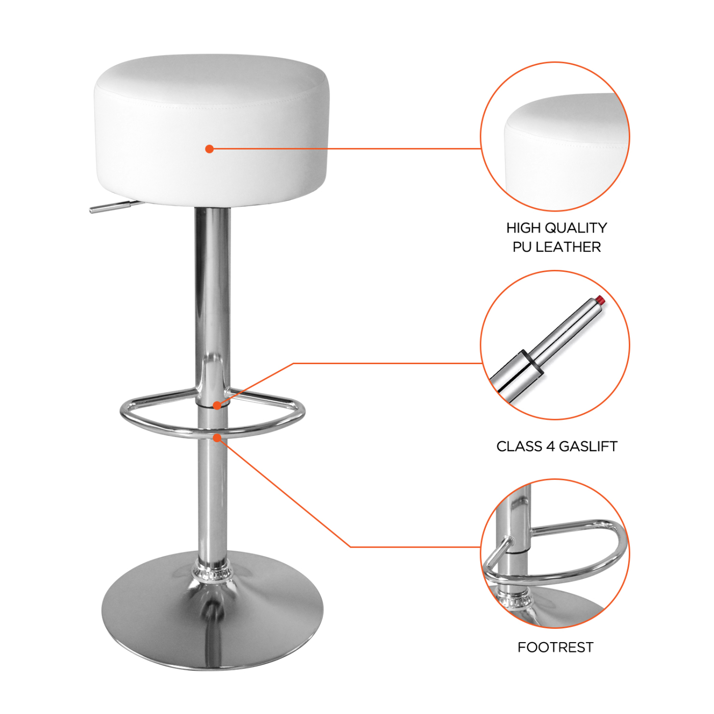 Tabourets de bar élégants avec siège blanc et hauteur réglable - Chaise de cuisine - Ensemble de 2 - VDD World FR Tabourets de bar élégants avec siège blanc et hauteur réglable - Chaise de cuisine - Ensemble de 2 - VDD World FR