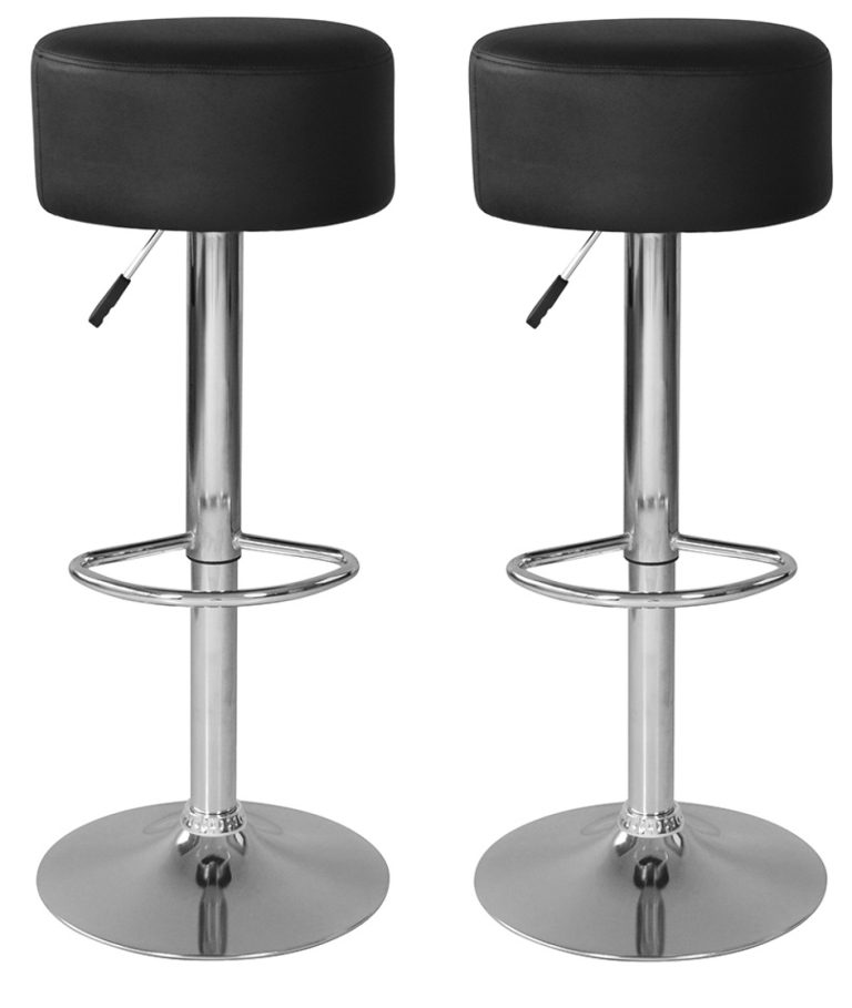 Tabourets de bar élégants avec siège noir et hauteur réglable – Chaise de cuisine – Lot de deux