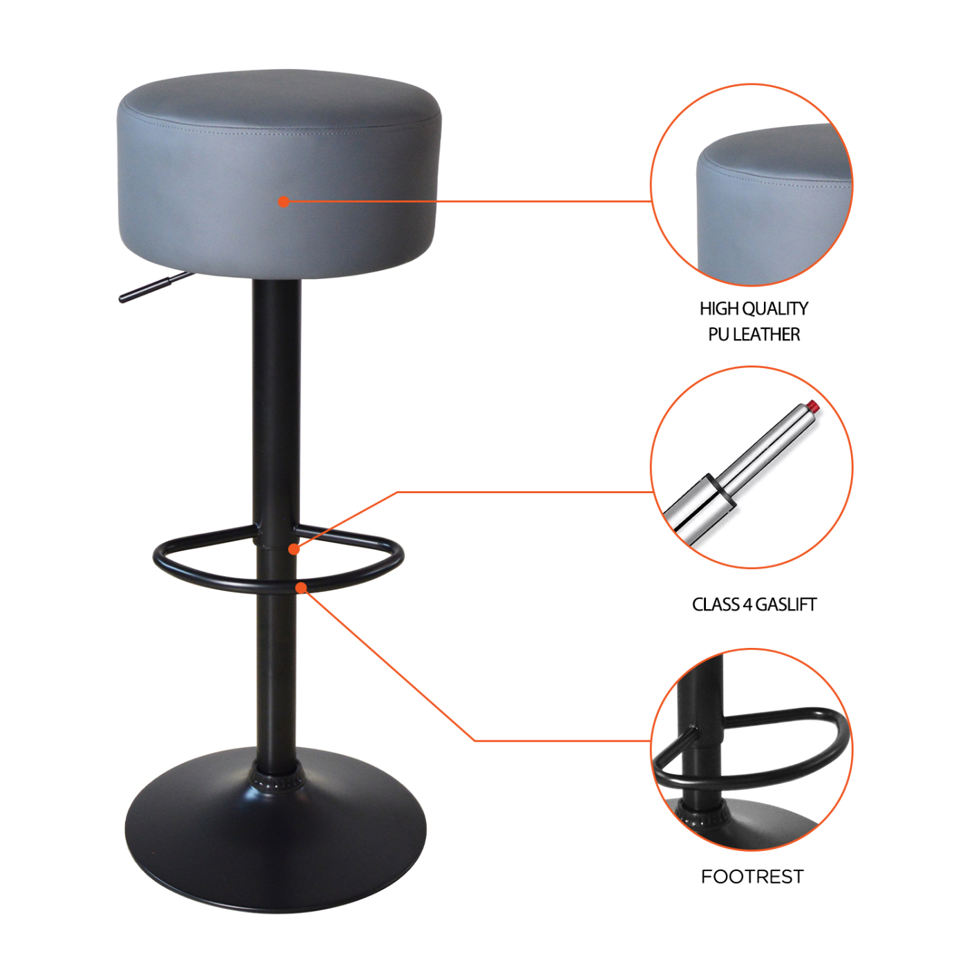 Tabourets de bar élégants avec siège gris et hauteur réglable - Chaise de cuisine - Ensemble de deux - VDD World FR Tabourets de bar élégants avec siège gris et hauteur réglable - Chaise de cuisine - Ensemble de deux - VDD World FR