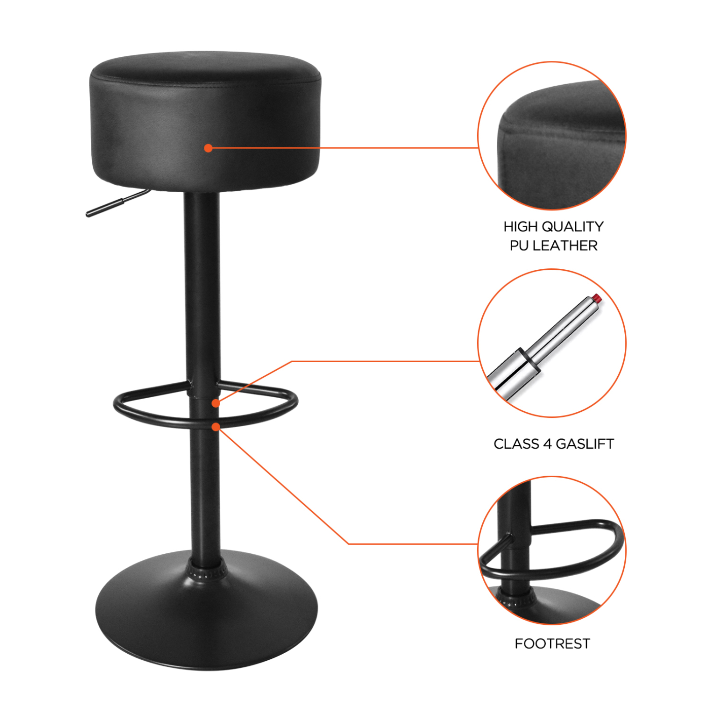 Tabouret de bar réglable en hauteur - Tabouret de bar - noir - chaise de cuisine - VDD World FR Tabouret de bar réglable en hauteur - Tabouret de bar - noir - chaise de cuisine - VDD World FR