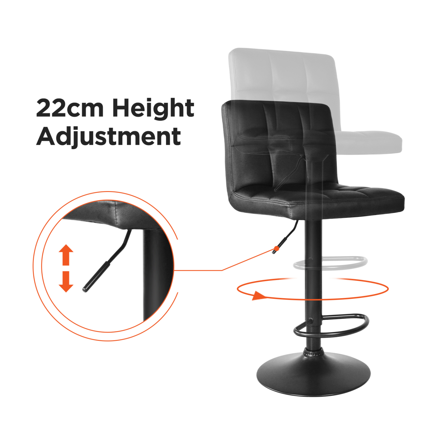 Chaise de bar noire – Élégante et réglable – Design moderne – Ensemble de deux tabourets de bar - VDD World FR Chaise de bar noire – Élégante et réglable – Design moderne – Ensemble de deux tabourets de bar - VDD World FR