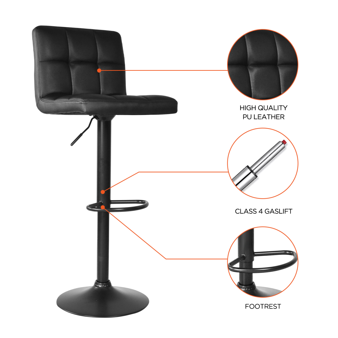 Chaise de bar noire – Élégante et réglable – Design moderne – Ensemble de deux tabourets de bar - VDD World FR Chaise de bar noire – Élégante et réglable – Design moderne – Ensemble de deux tabourets de bar - VDD World FR