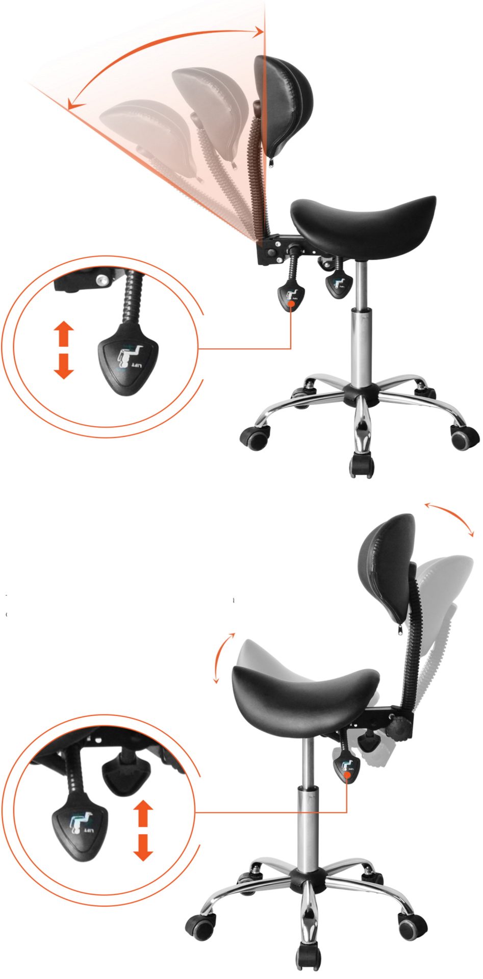 Tabouret selle ergonomique - tabouret de coiffure - tabouret de bar - hauteur réglable - dossier inc - VDD World FR Tabouret selle ergonomique - tabouret de coiffure - tabouret de bar - hauteur réglable - dossier inc - VDD World FR