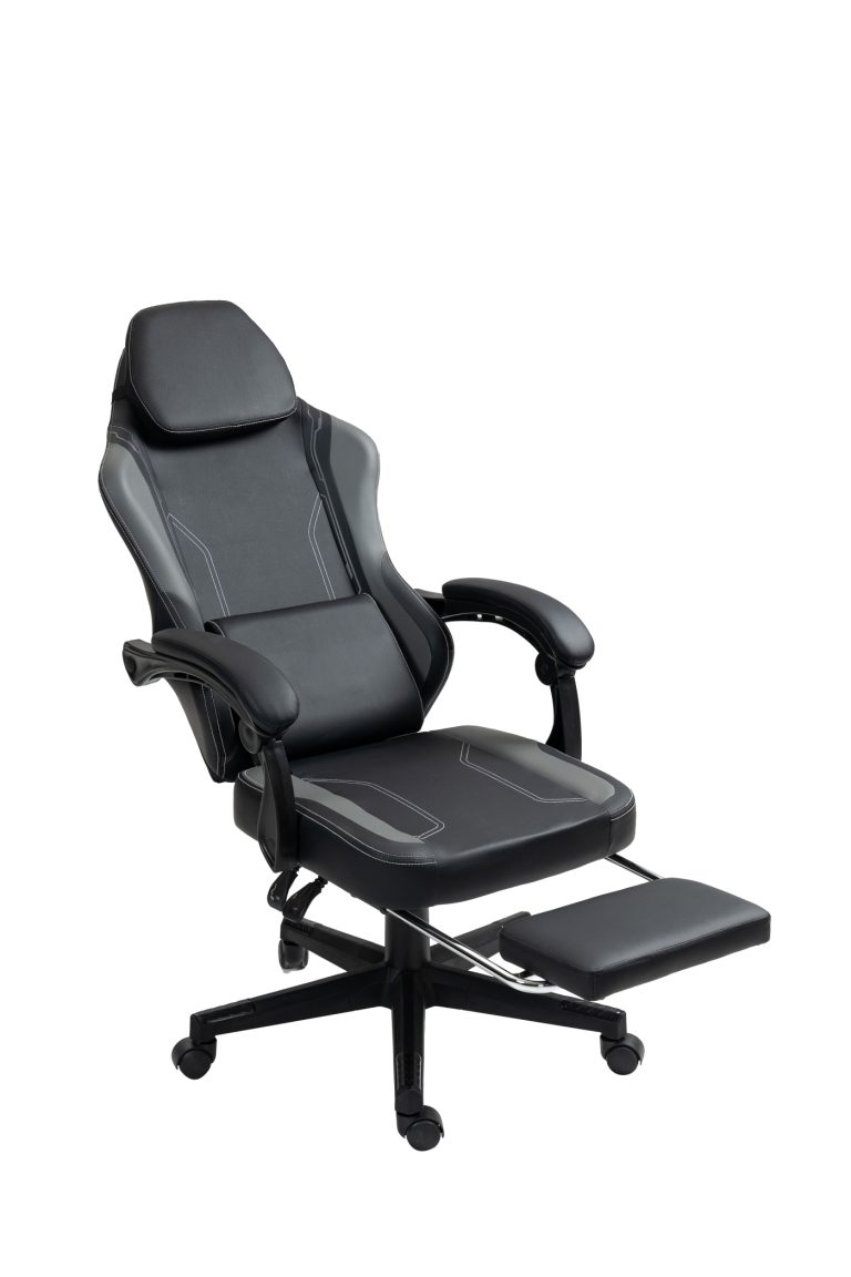 VDD - Chaise de jeu noir-gris - repose-pieds - ergonomique - réglable en hauteur - image alternative