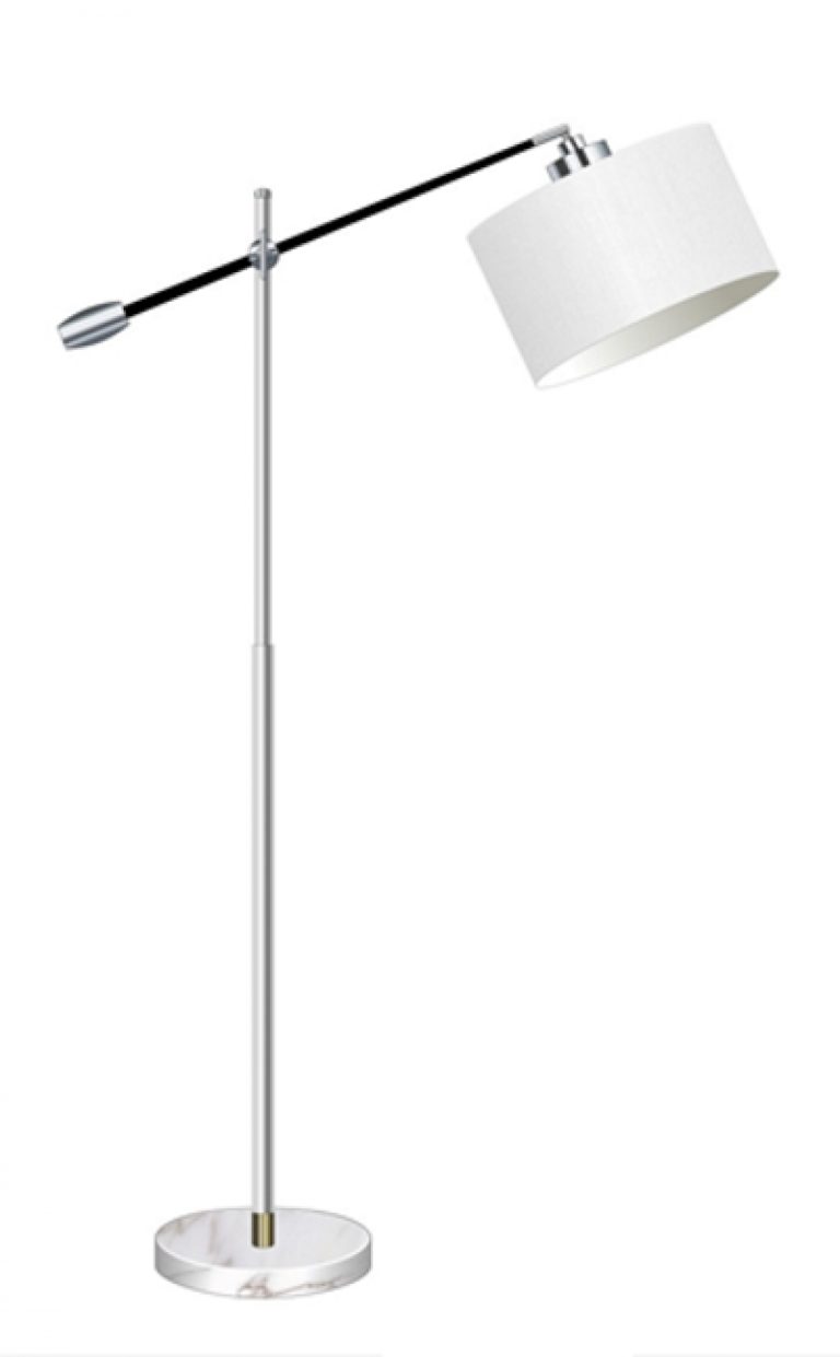 Lampadaire sur pied lampe à arc réglable abat-jour crème blanc argenté