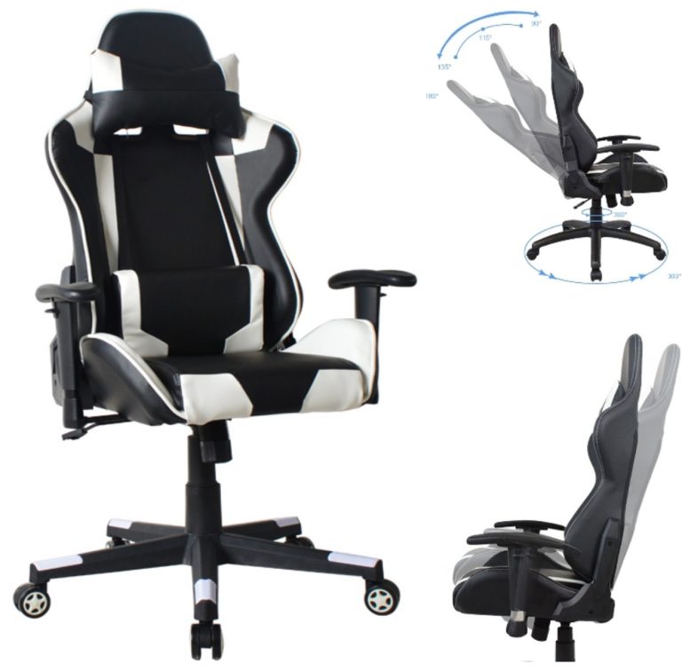 Chaise de bureau Racing Gaming Chair Style High Design Thomas blanc noir