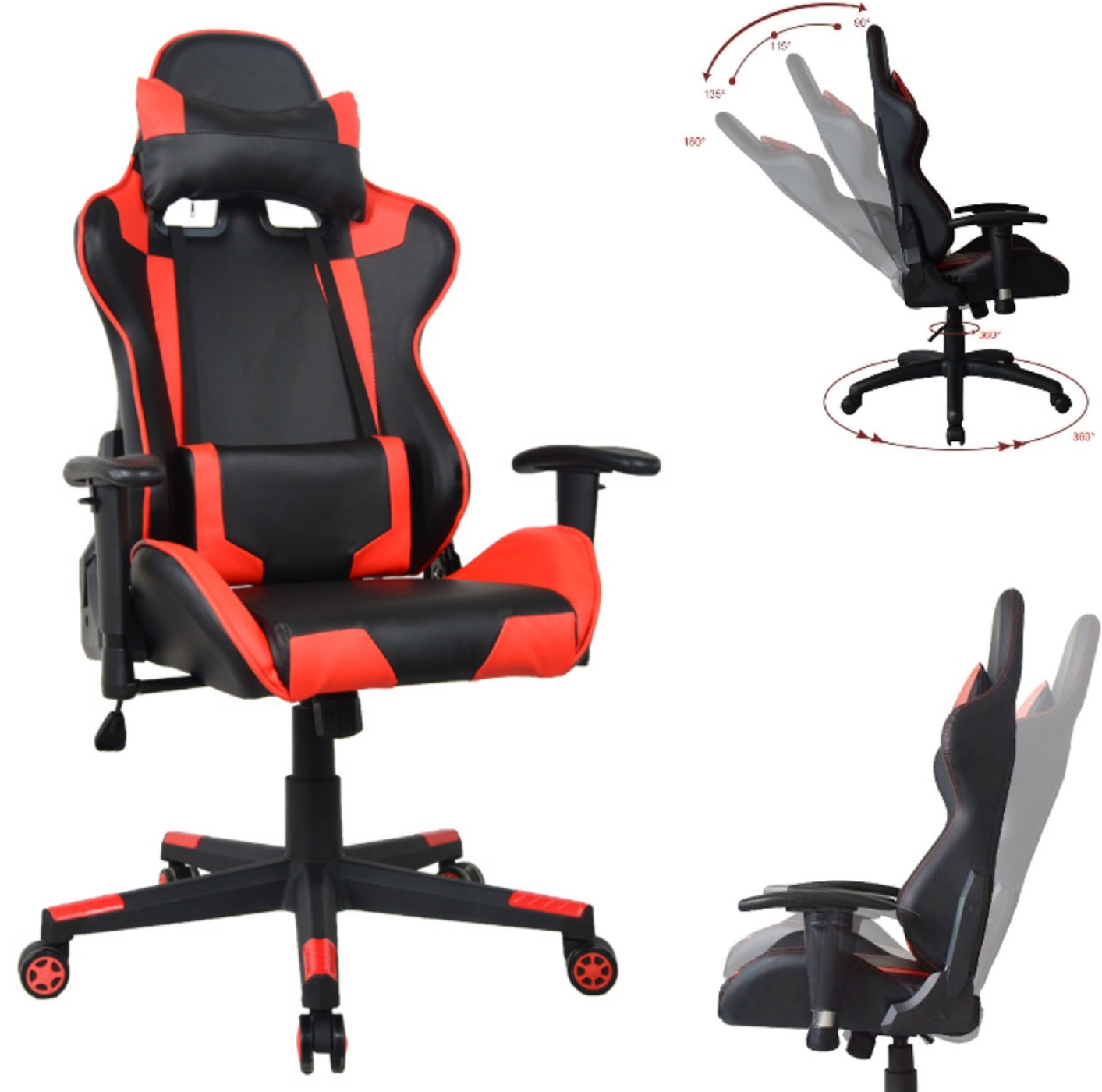 Chaise de bureau Racing Gaming Chair Style High Design Thomas - rouge noir