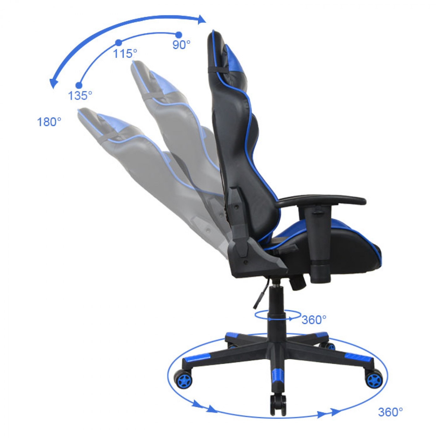 Chaise de bureau racing gaming gaming style high design Thomas noir bleu - VDD World FR Chaise de bureau racing gaming gaming style high design Thomas noir bleu - VDD World FR