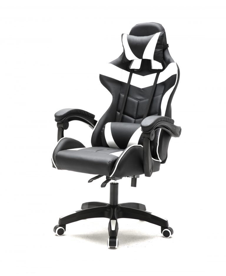 Chaise de jeu Cyclone - chaise de bureau - chaise de jeu de course - blanc noir - image alternative