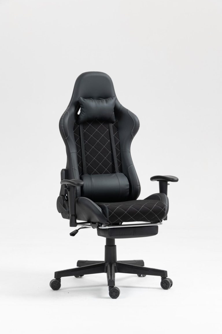 Chaise de jeu Classic - chaise de bureau - repose-pieds - revêtement tissu - noir