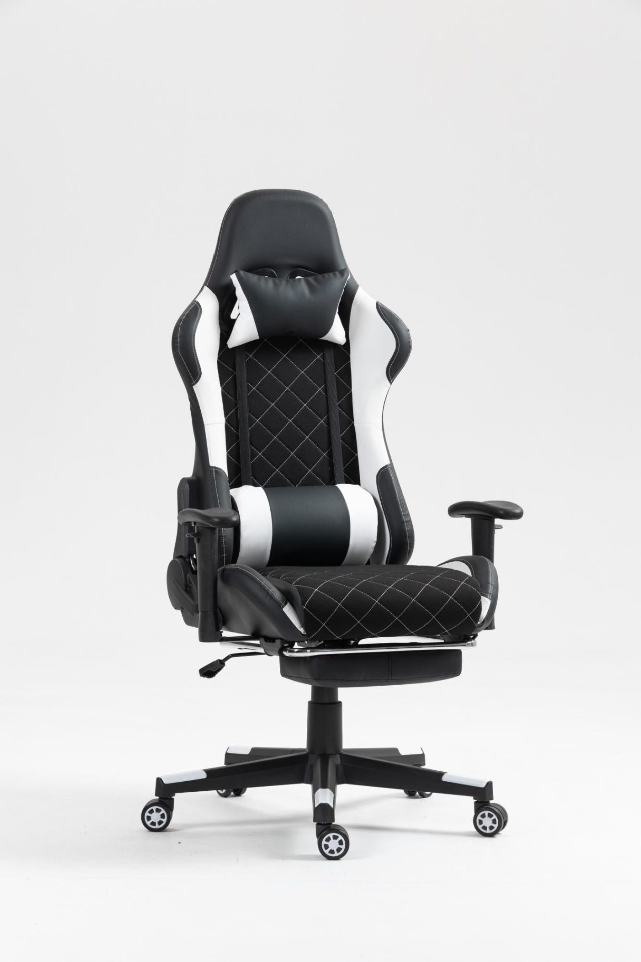 Chaise de jeu Classic - chaise de bureau - repose-pieds - revêtement tissu - noir et blanc