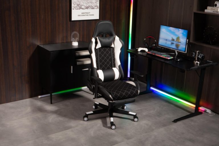 Chaise de jeu Classic - chaise de bureau - repose-pieds - revêtement tissu - noir et blanc - image alternative