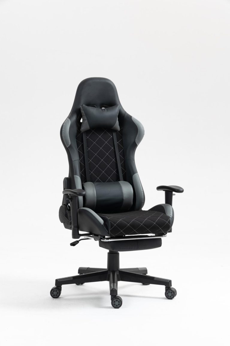 Chaise de jeu Classic - chaise de bureau - repose-pieds - revêtement tissu - noir et gris