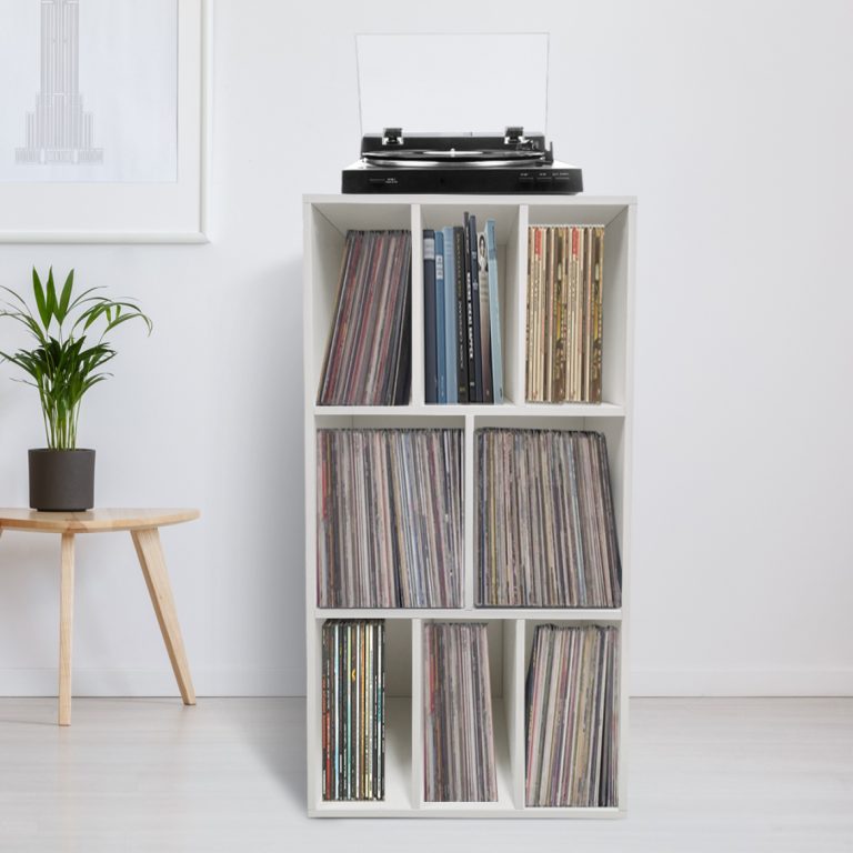 Armoire de rangement pour vinyles LP - armoire à disques - rack à disques - 8 compartiments - blanc - image alternative