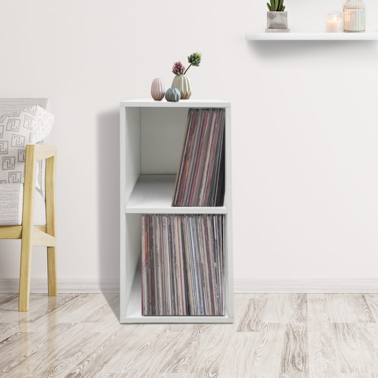 Meuble de rangement pour disques vinyle LP - 2 compartiments - blanc - image alternative