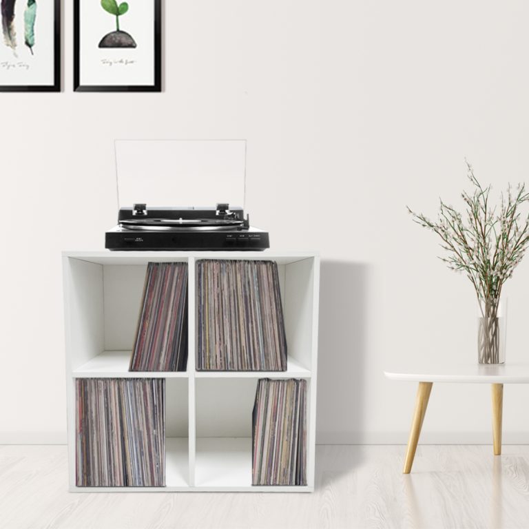 Meuble de rangement vinyle vinyle vinyle - bibliothèque - 4 compartiments - blanc - image alternative