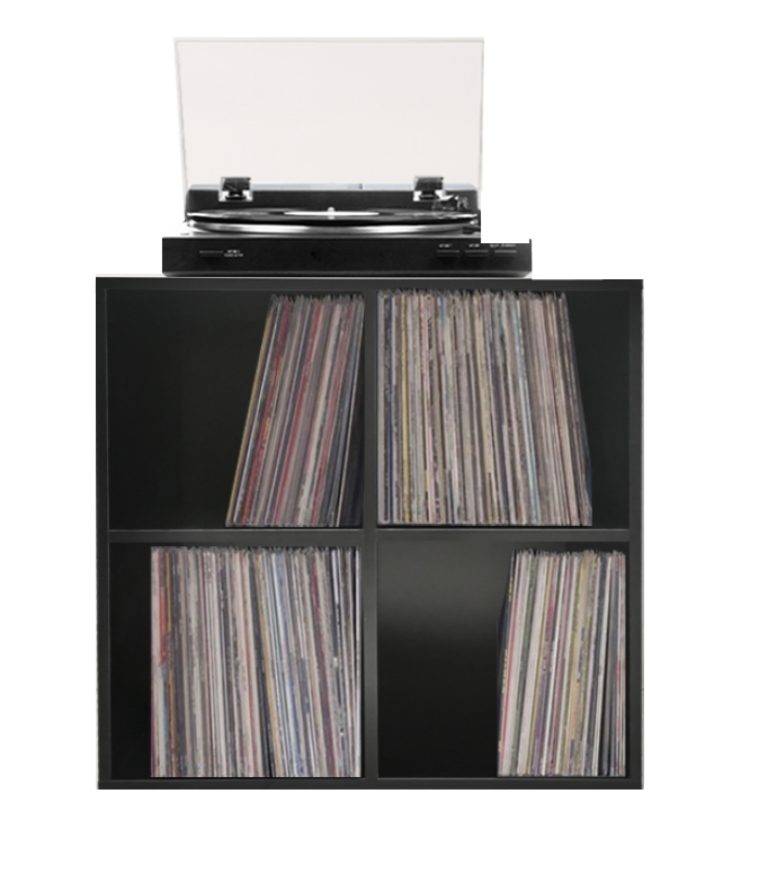 Meuble de rangement vinyle vinyle 33 tours - bibliothèque - 4 compartiments - noir