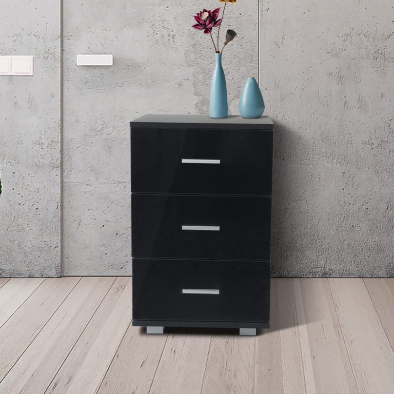 Table de chevet meuble d'entrée 3 tiroirs hauteur 63 cm noir - image alternative