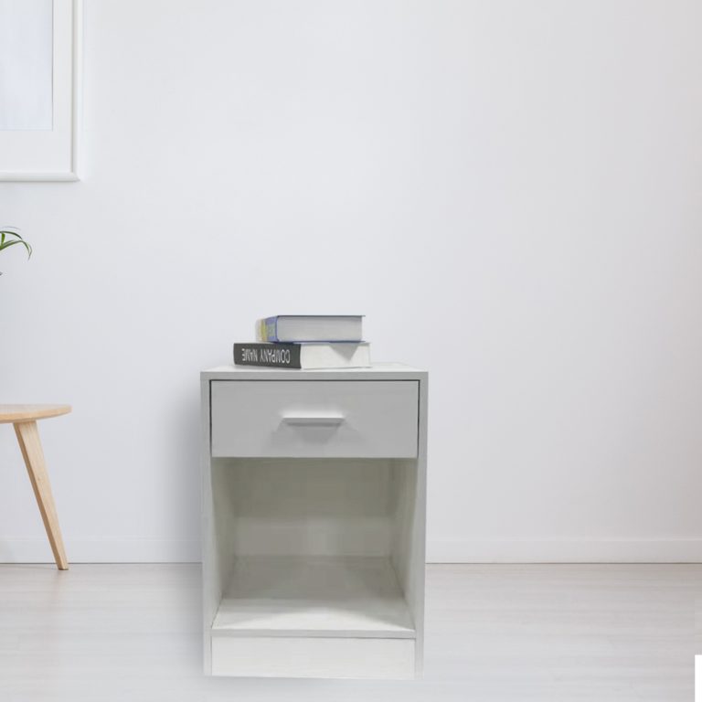 Table de chevet meuble d'entrée avec tiroir compartiment de rangement ouvert 60 cm de haut blanc - image alternative