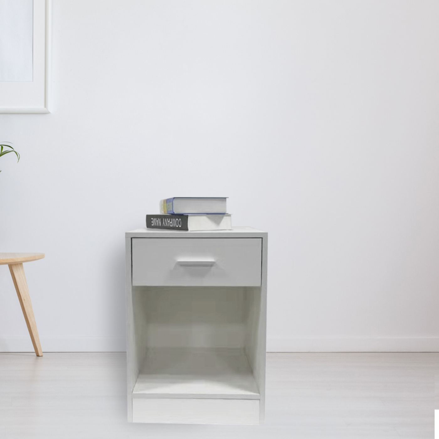 Table de chevet meuble d'entrée avec tiroir compartiment de rangement ouvert 60 cm de haut blanc - image alternative