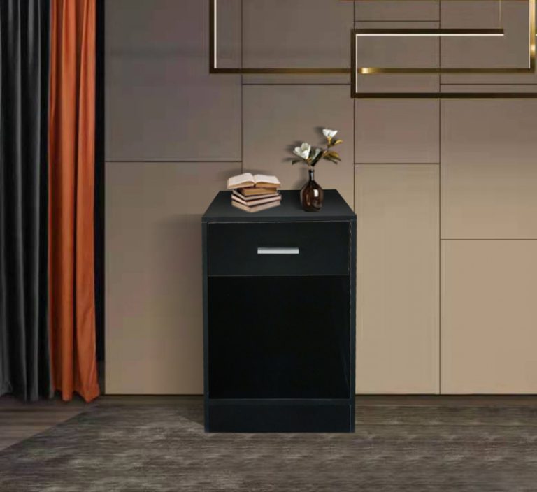 Meuble d'entrée avec tiroir et compartiment de rangement ouvert de 60 cm de haut noir - image alternative
