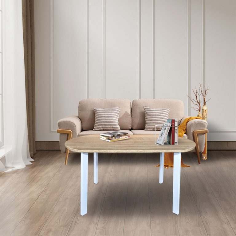 Table basse - métal bois - 90 x 50 cm - blanc marron clair - image alternative