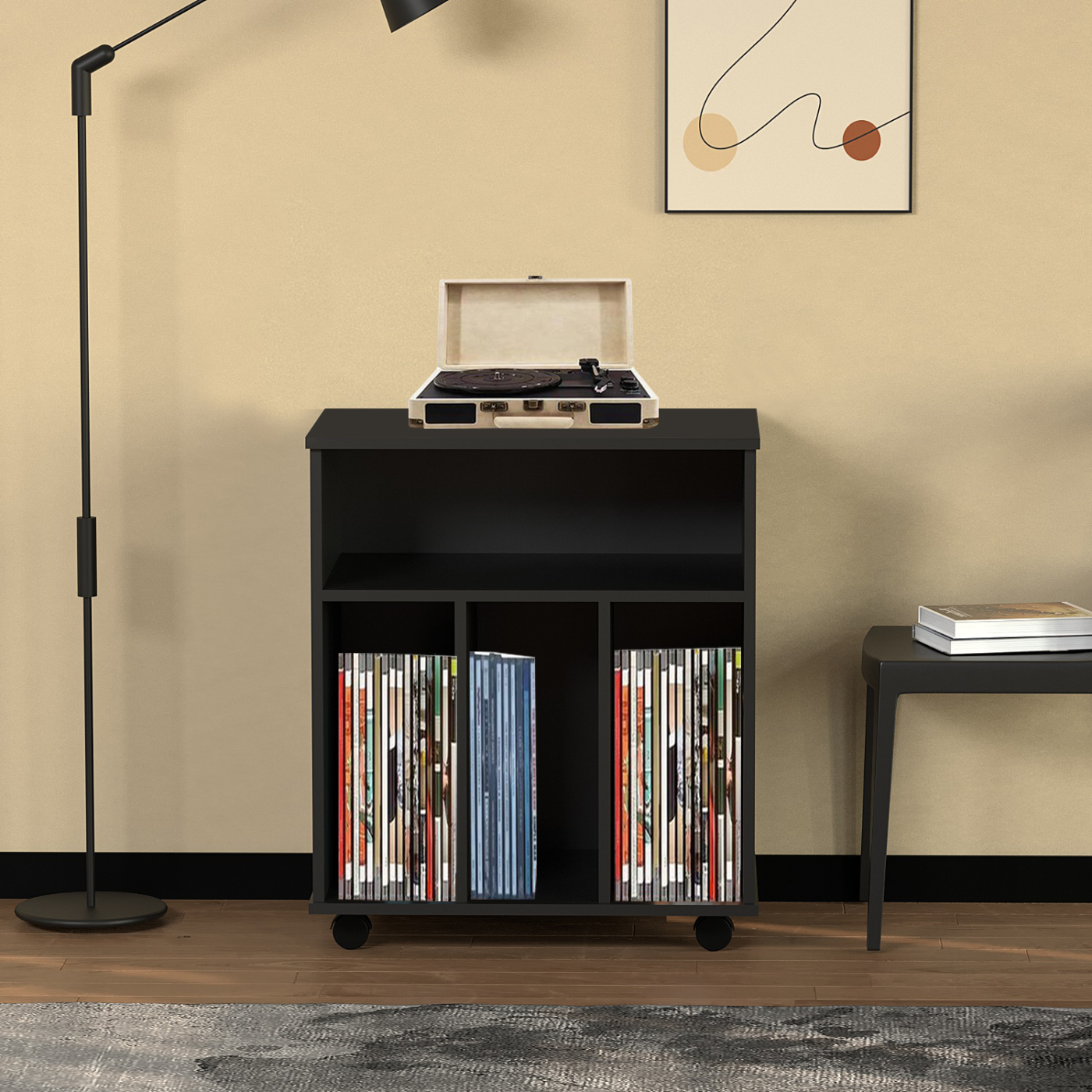 Meuble de rangement vinyle Lp - bibliothèque - rangement magazines livres disques - noir - image alternative