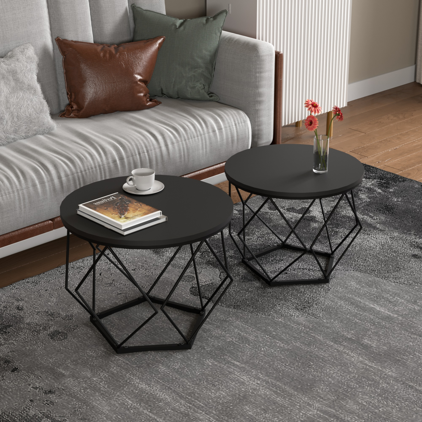 VDD - table d'appoint style vintage industriel - tables basses - set de 2 - image alternative