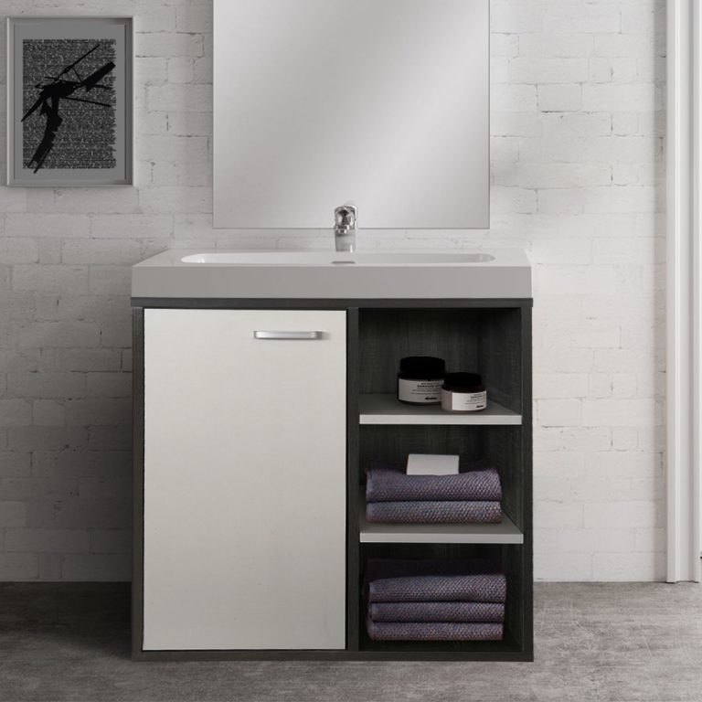 Meuble sous vasque - meuble de salle de bain - gris et blanc - image alternative