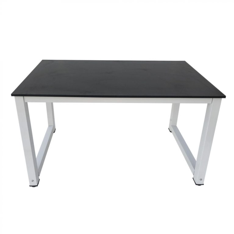 Bureau table d'ordinateur - table de cuisine - métal bois - 120 cm x 60 cm - blanc avec plateau noir